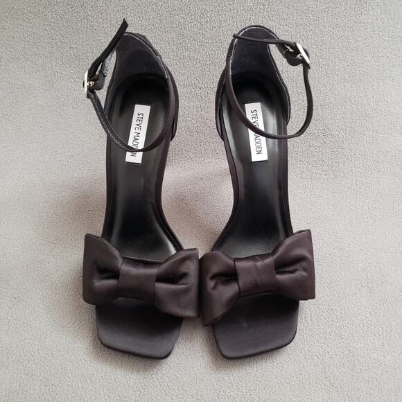Steve Madden Trusty Sandal Heels in Black Size 10‎ SMAD-WZ1170 Black Tie Bow - Picture 6 of 13